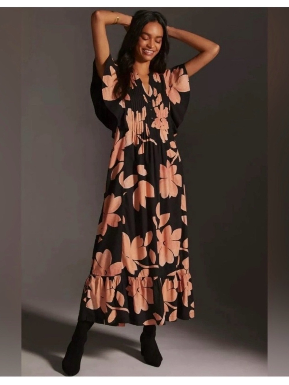 Maeve by Anthropologie Cassandra Maxi dress black and orange floral